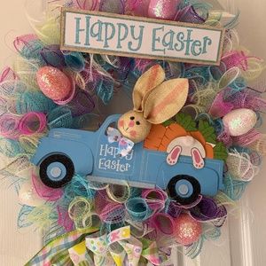 East Bunny Buggy (blue) wreath